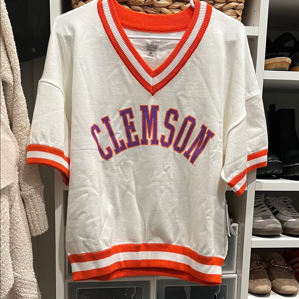 Clemson Women's V-Neck Top - White and Orange